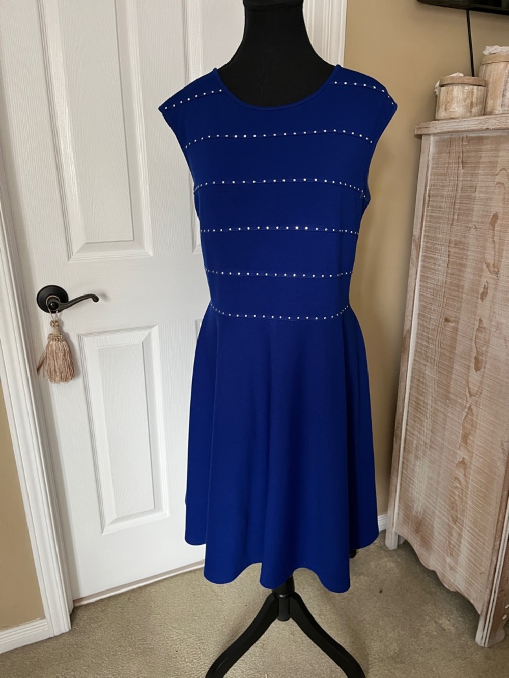 Blue Studded Fit-and-Flare Dress